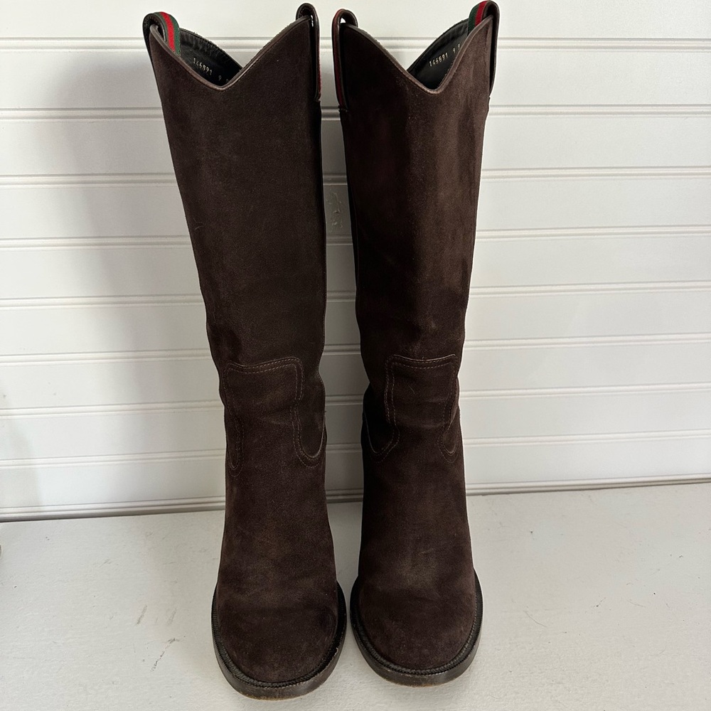 Gucci Dark Brown Suede Heeled Boots